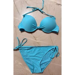NWOT Teisumi Turquoise Blue Push Up Bikini Set Twist Front Side Tie 44C #87